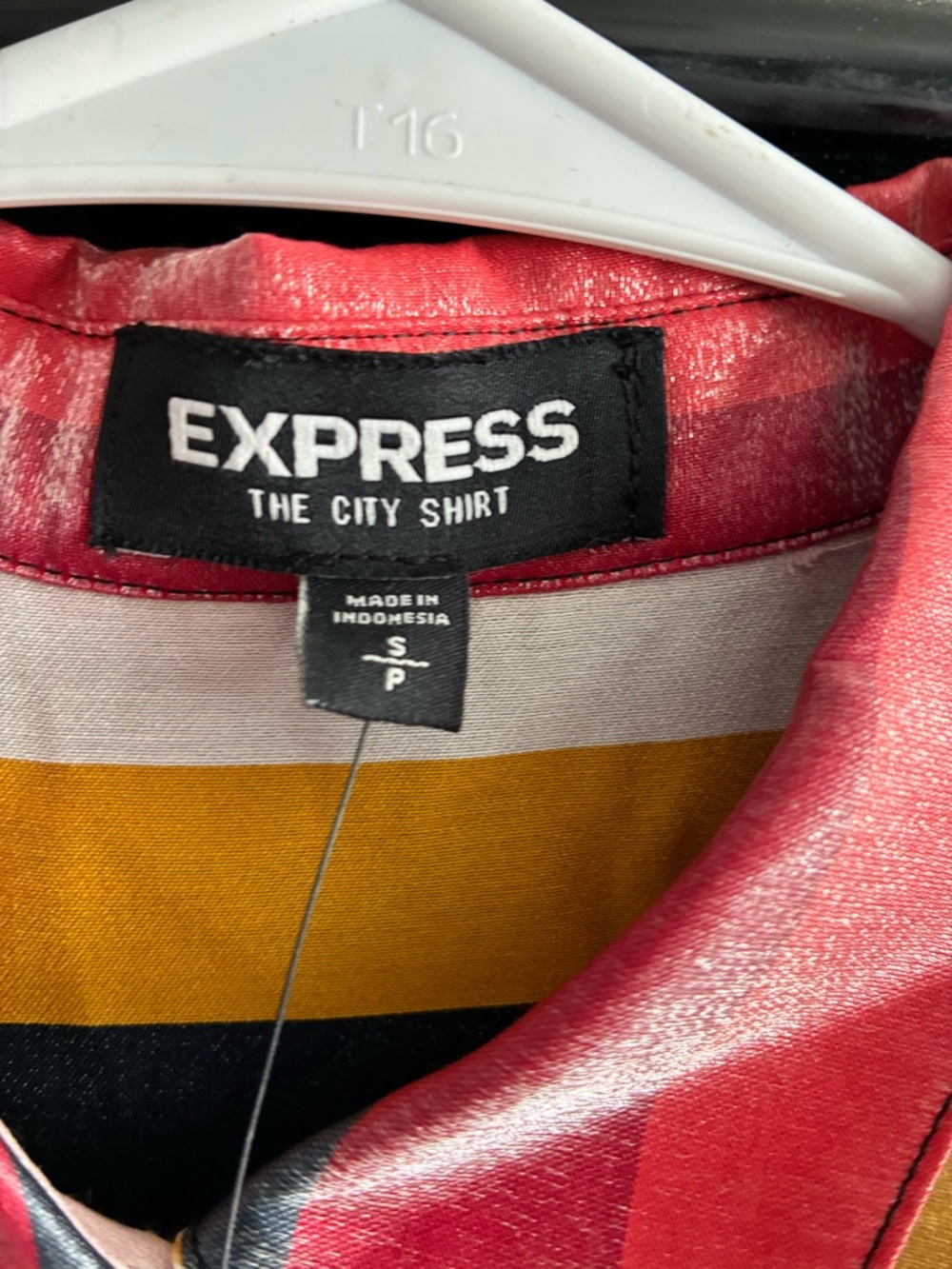 Express Multicolor Vertical Stripe Shirt - Pink, Yellow, Black, White - Picture 9 of 10